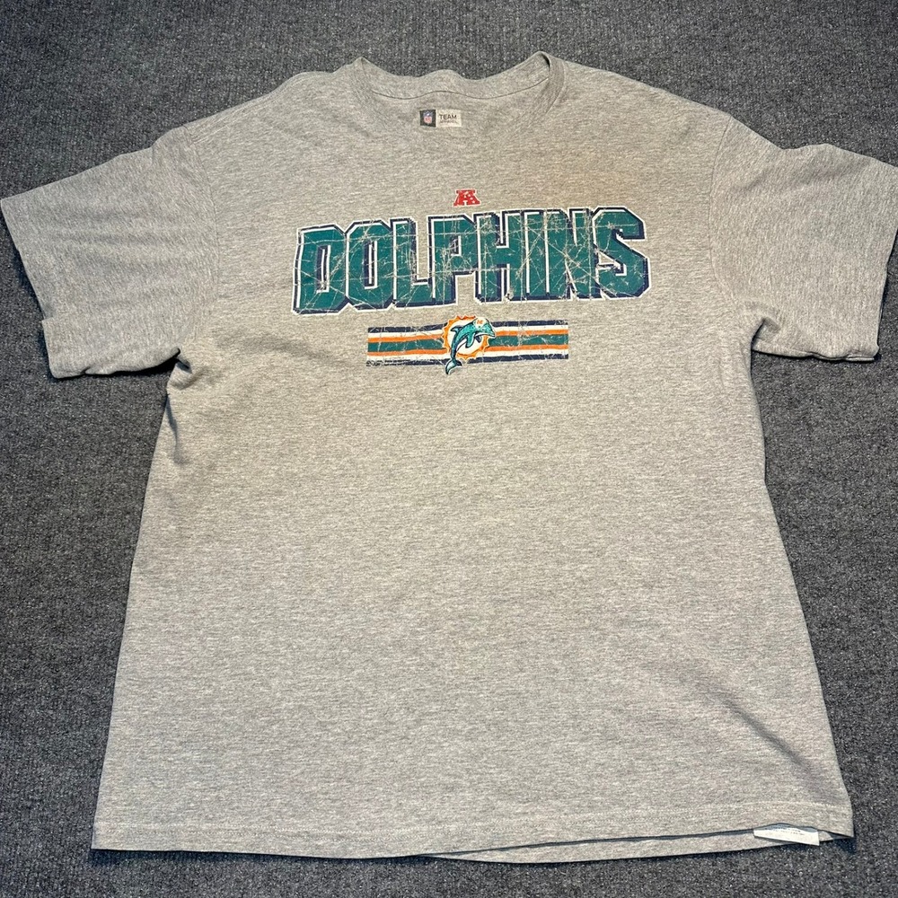 NFL Team Apparel Miami Dolphins Graphic T-Shirt Mens XL Gray Short Sleeve Tee